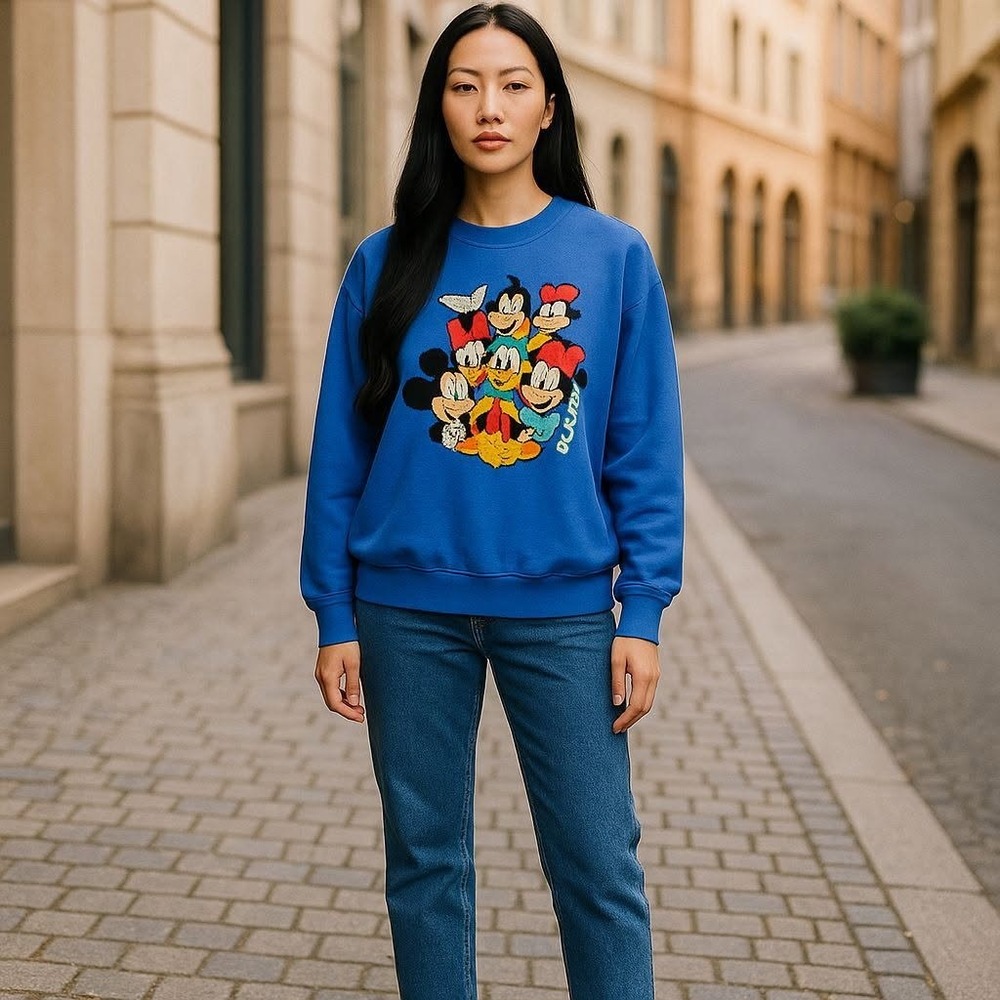 Disney Mickey & Friends Blue Sweatshirt +‎ BONUS Disney 3 Sock Bundle – XL Top